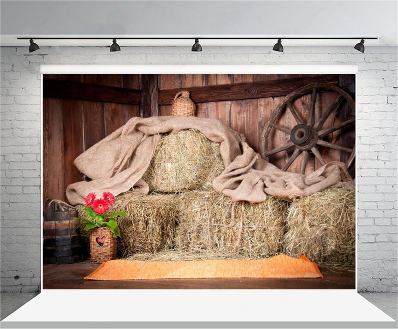 AOFOTO 7x5ft Farm Haystack Backdrop Bales of Straw Hay Rustic Barn Photography Background Newborn Baby Infant Kid Artistic Portrait Rural Ranch Stable Photo Shoot Studio Props Vinyl Wallpaper - Image 3
